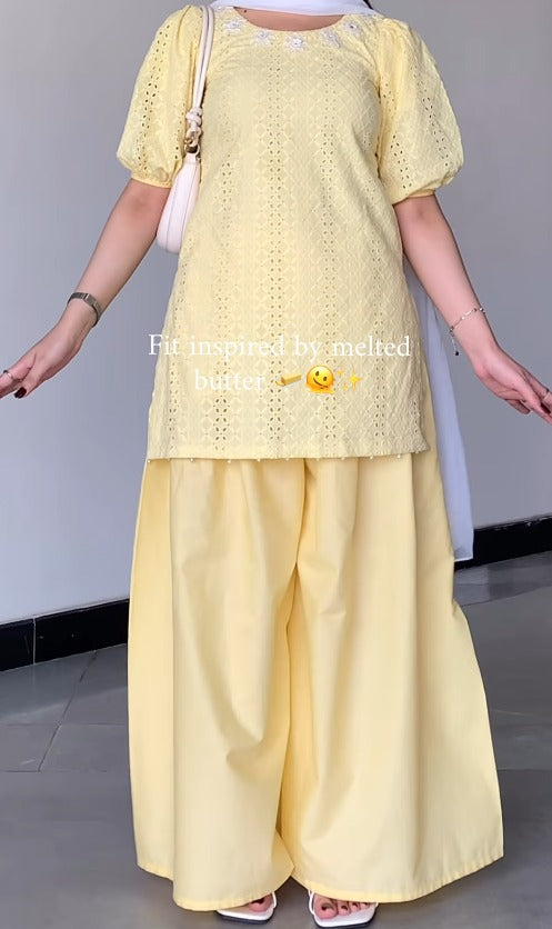 LUMI Butter Yellow Eyelet Co-ord Set