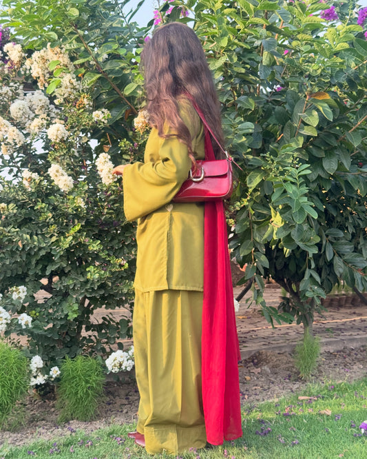 Meher Olive Elegant 3 Piece Suit Set
