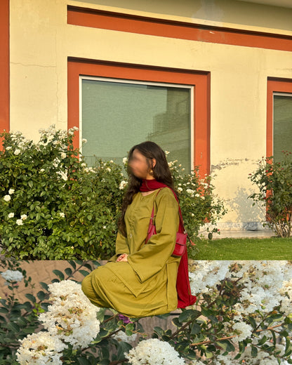 Meher Olive Elegant 3 Piece Suit Set