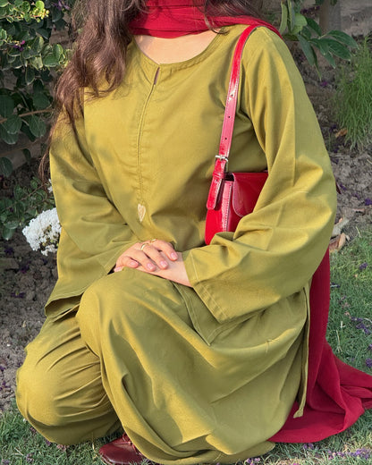 Meher Olive Elegant 3 Piece Suit Set