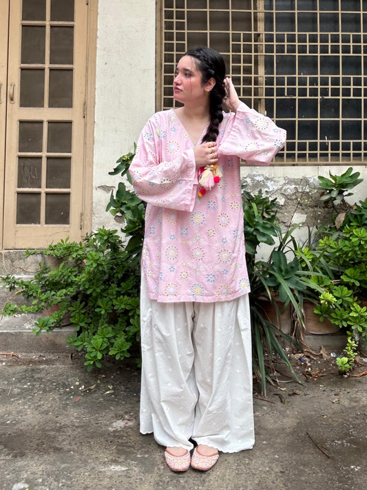 Kiara Pink Floral Cotton Palazzo Set