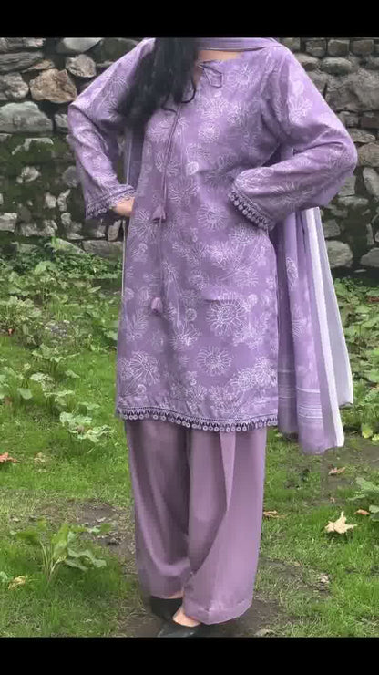 Lavender Bloom Embroidered Kurta Set