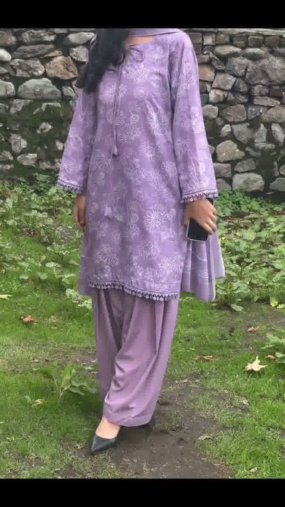 Lavender Bloom Embroidered Kurta Set