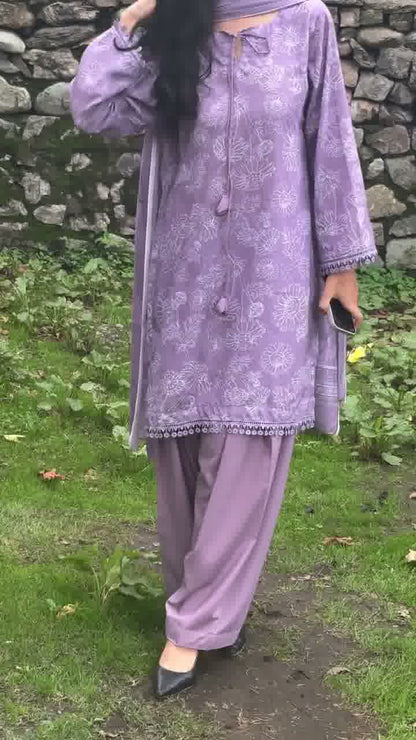 Lavender Bloom Embroidered Kurta Set