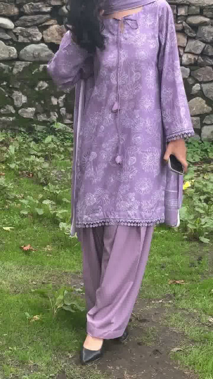 Lavender Bloom Embroidered Kurta Set